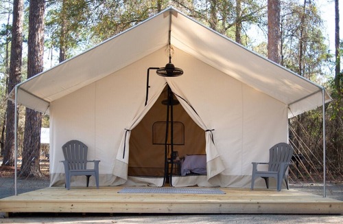 Delta RV Rental | Luxury Spacious Glampsite with VIEWS of Cheaha State Park, Pet Friendly!