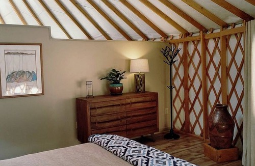 Clyde Cabin | Unique Yurt Rental on Peony Farm with Riverfront View in Clyde, North Carolina