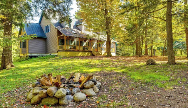 Private Deck & Fire Pit: Adirondack Family Home in Old Forge